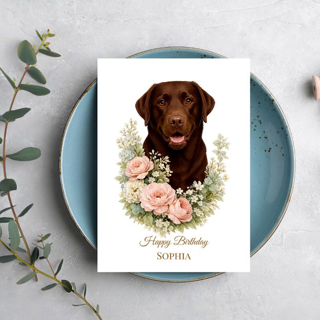 Chokladlabrador Blommig Porträtt Kort (Skapare uppladdad)