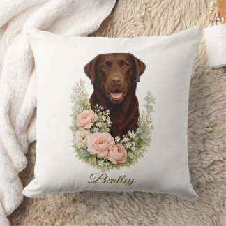 Chokladlabrador Blommig Porträtt Kudde