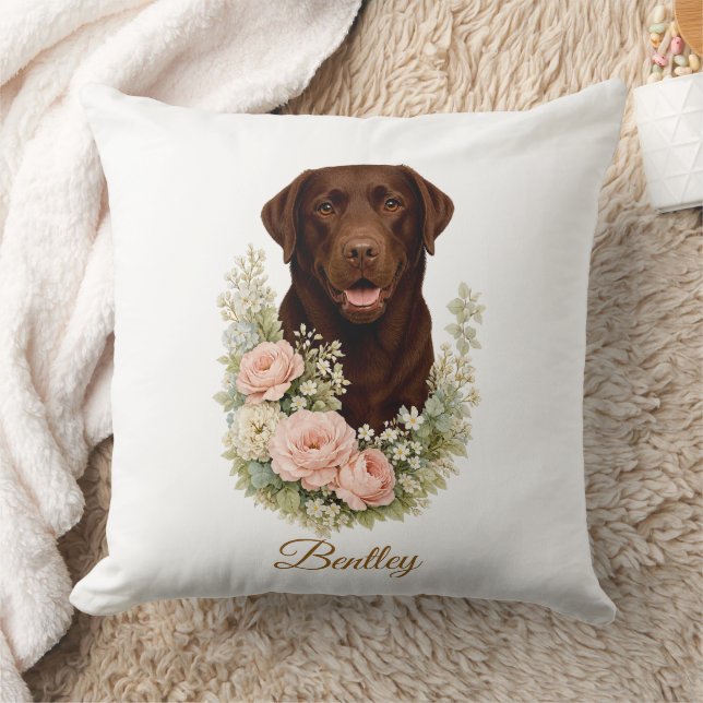 Chokladlabrador Blommig Porträtt Kudde (Filt)