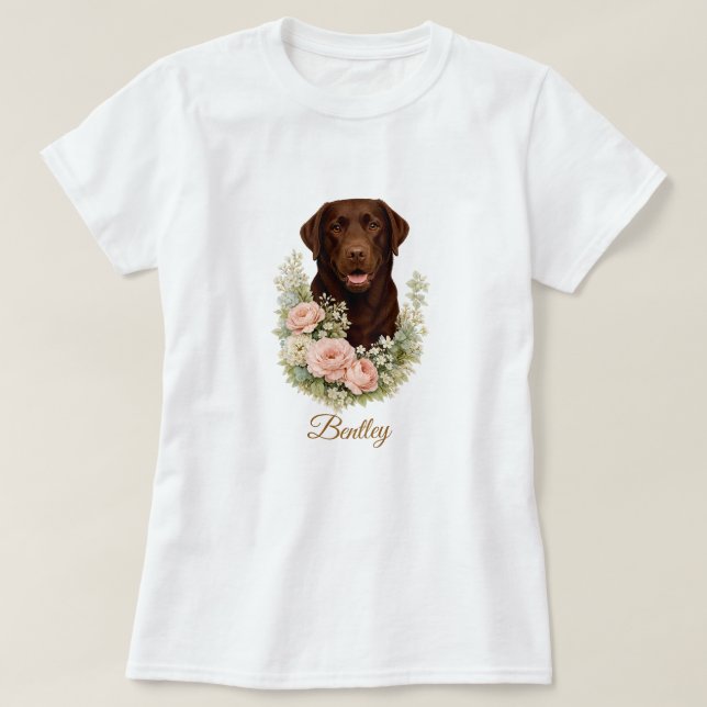 Chokladlabrador Blommig Porträtt T Shirt (Design framsida)