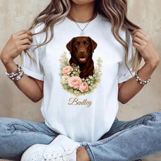 Chokladlabrador Blommig Porträtt T Shirt