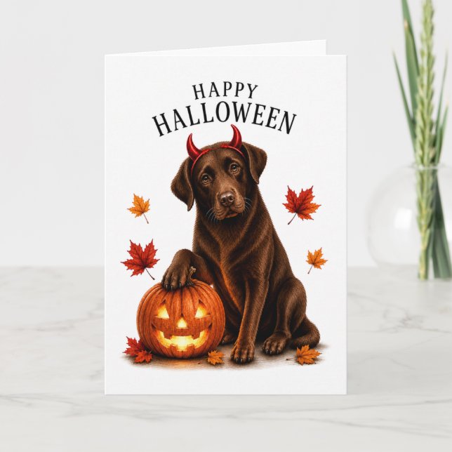 Chokladlabrador Halloween Djävulshund Kort (Framsida)