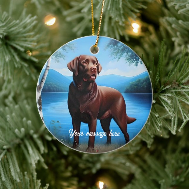 Chokladlabrador och Blå Sjö Julgransprydnad Keramik (Träd)