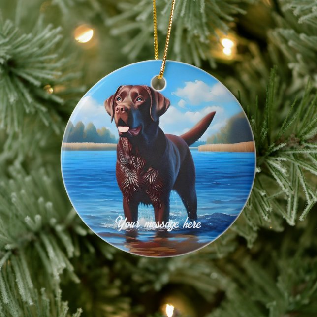 Chokladlabrador och Blå Sjö Julgransprydnad Keramik (Träd)