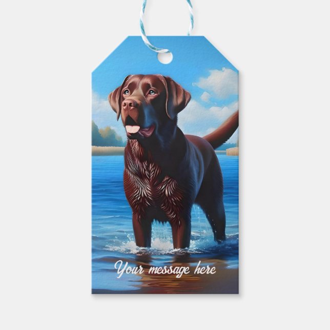 Chokladlabrador och Blå Sjö Presentetikett (Framsidan)