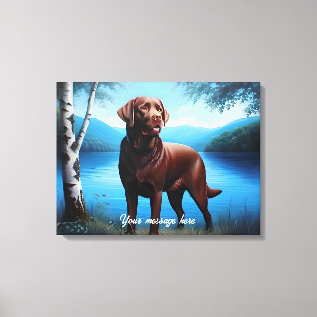 Chokladlabrador och Blue Lake Canvastryck (Framsida)