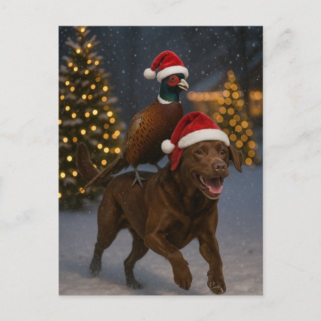 Chokladlabrador och rapphöns julkort vykort (Framsida)