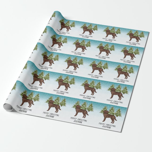 Chokladlabrador Retriever Jul Anpassad Text Presentpapper (Utrullad)
