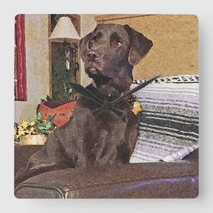ChokladLabrador Retriever på stol Fyrkantig Klocka