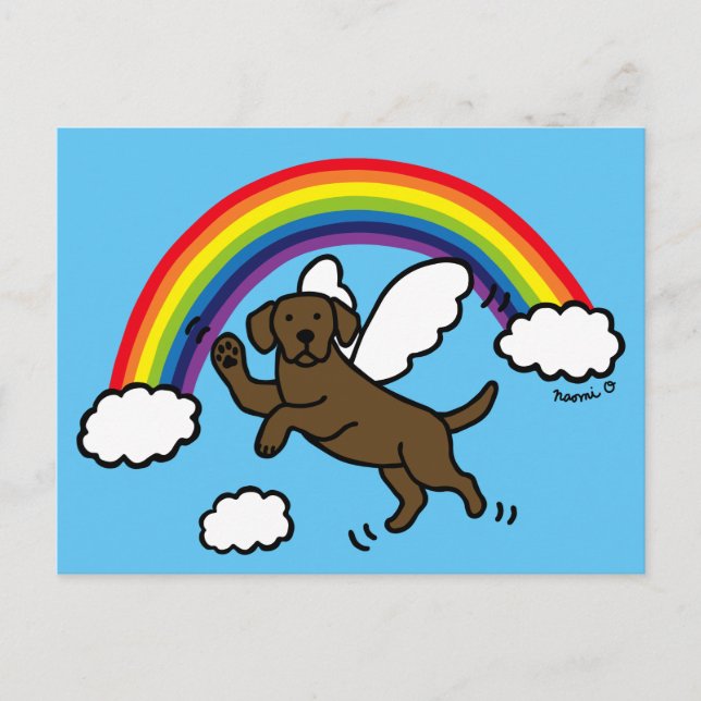 Chokladlabrador skyddsängel (regnbågsbron) vykort (Framsida)