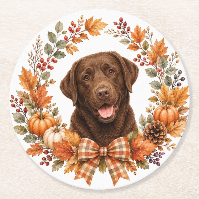 Chokladlabrador underlägg papper rund (Framsidan)