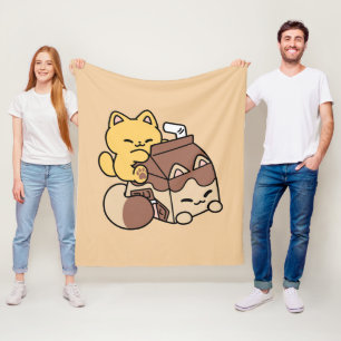 Chokladmjölk att smutta på lycka – Kawaii Kattmat Fleecefilt