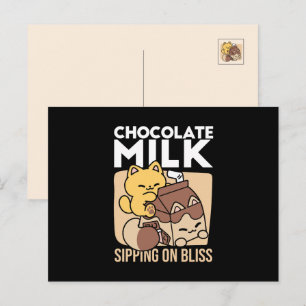 Chokladmjölk att smutta på lycka – Kawaii Kattmat Helg Vykort