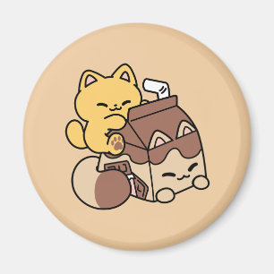 Chokladmjölk att smutta på lycka – Kawaii Kattmat Magnet