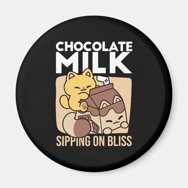 Chokladmjölk som ger salighet – Kawaii Kattmat  Magnet (Framsidan)