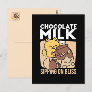 Chokladmjölkdricka i lycka – Kawaii Kattmat  Vykort