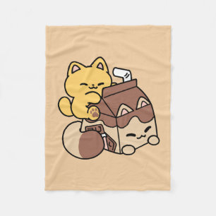 Chokladmjölkdrickande i lycka – Kawaii Kattmat  Fleecefilt