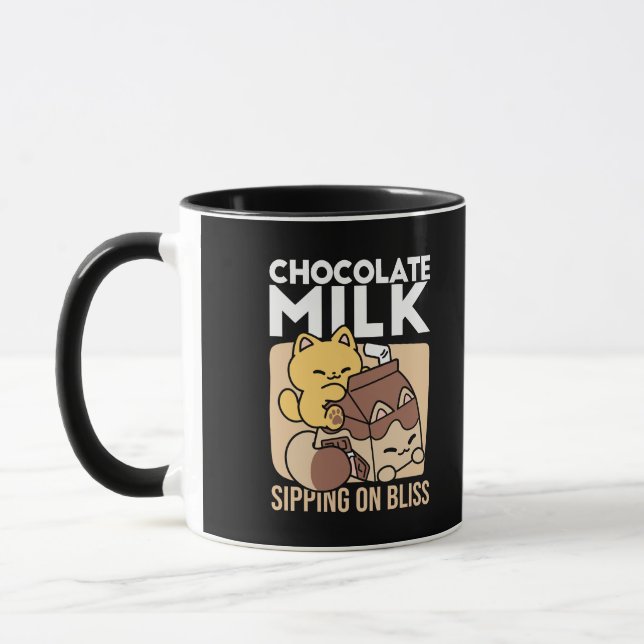Chokladmjölkdrickande i lycka – Kawaii Kattmat  Mugg (Vänster)