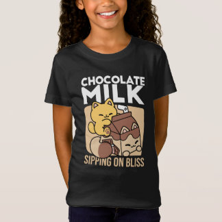 Chokladmjölkdrickande i lycka – Kawaii Kattmat T Shirt