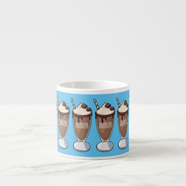 Chokladmjölkskaka tecknad illustration espressomugg (Framsidan)