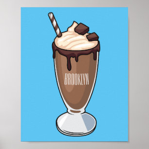 Chokladmjölkskaka tecknad illustration poster