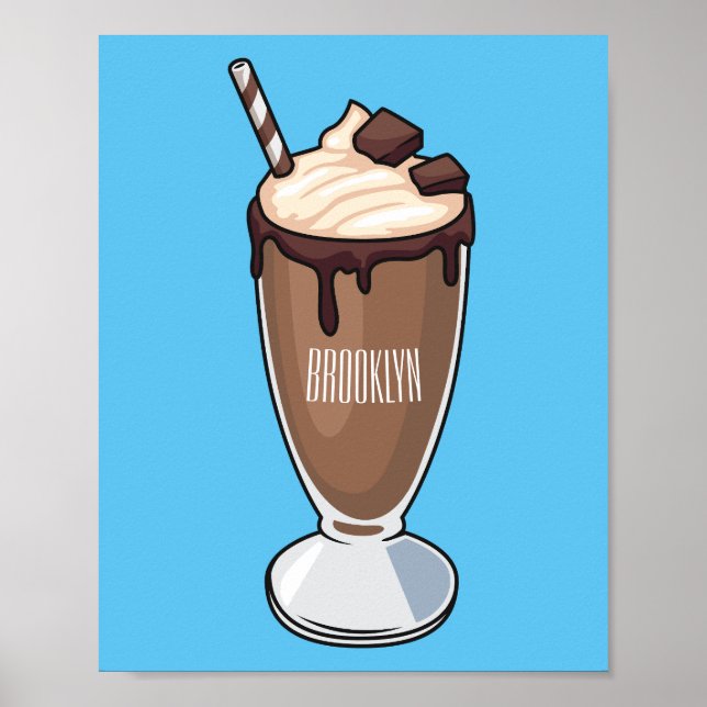 Chokladmjölkskaka tecknad illustration poster (Framsidan)