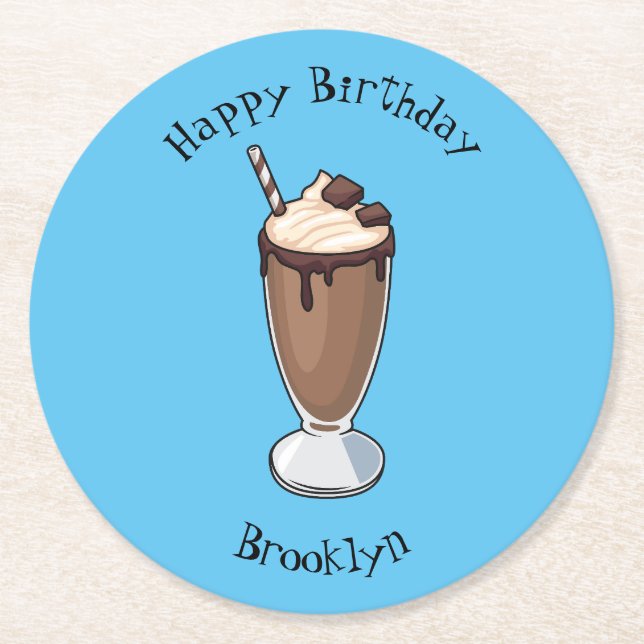 Chokladmjölkskaka tecknad illustration underlägg papper rund (Framsidan)