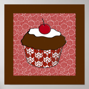 Chokladmuffin på rött och vitt mönster poster