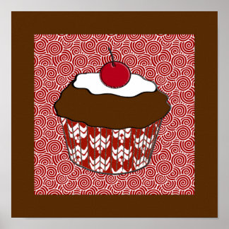 Chokladmuffin på rött och vitt mönster poster