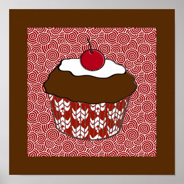 Chokladmuffin på rött och vitt mönster poster (Framsidan)
