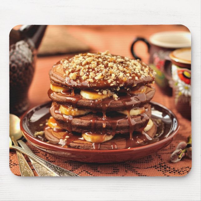 Chokladpannkakor med bananer och Caramel Musmatta (Framsidan)