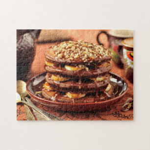 Chokladpannkakor med bananer och Caramel Pussel