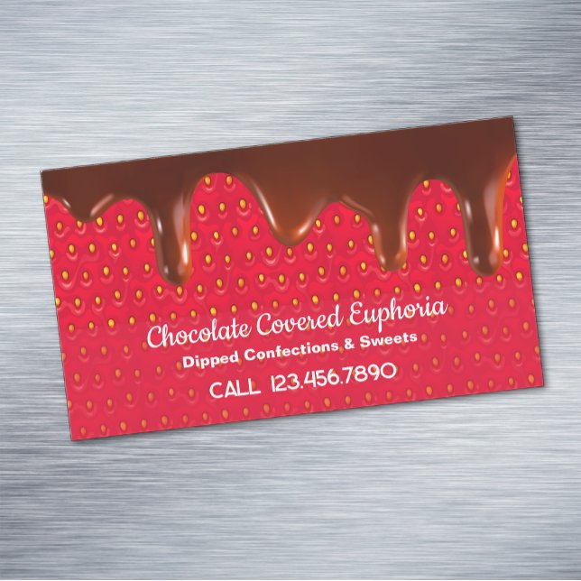 Chokladtäckt jordgubb magnetiska visitkort (Chocolate Covered Strawberry Business Card Magnets)