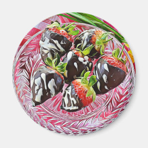 Chokladtäckt jordgubbar, kylskåp, magnet