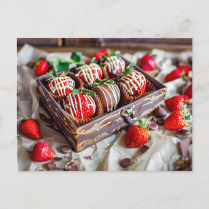 Chokladtäckta jordgubbar med vit och Mörk Helg Vykort