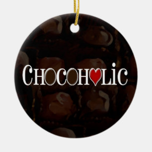 Chokladtokig, design för brun och röd hjärta f julgransprydnad keramik
