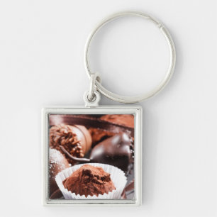 Chokladtryfflar Fyrkantig Silverfärgad Nyckelring
