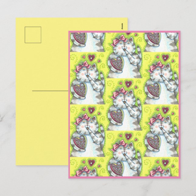 CHOKOLAT FRÅN KITTENS HEMLIGA ADMIRER, VALENTINE HELG VYKORT (Fram/baksida)