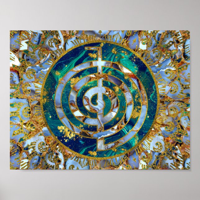 Choku Rei Symbol i Mandala på Marble och Guld Poster (Framsidan)