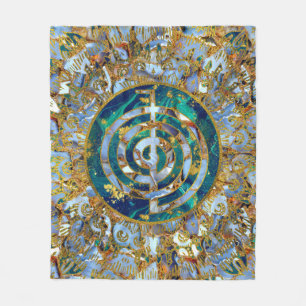 Choku Rei symbol i Mandala på marmor och guld Fleecefilt