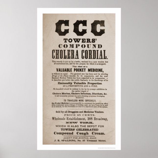 Cholera Medicine Broadside Print 1870 Poster (Framsidan)