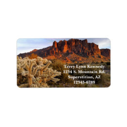 Cholla Cactus and Superstition Mountain / Arizona Adressetikett