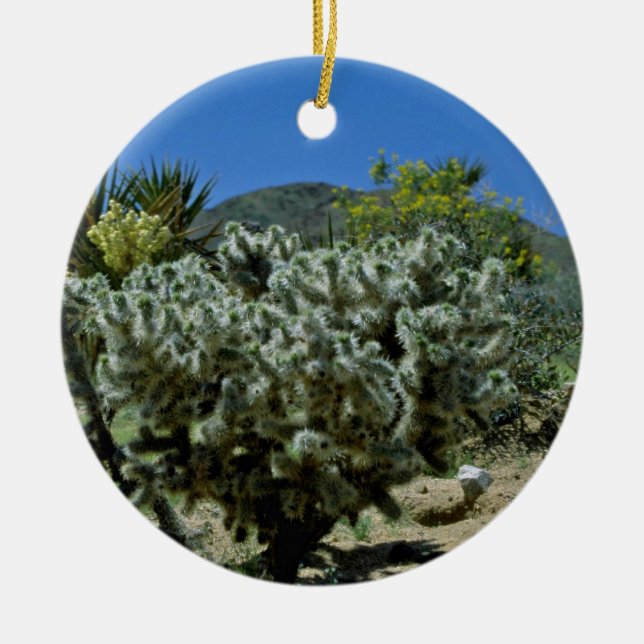 Cholla kaktus- och blommarYuccablommor Julgransprydnad Keramik (Framsidan)