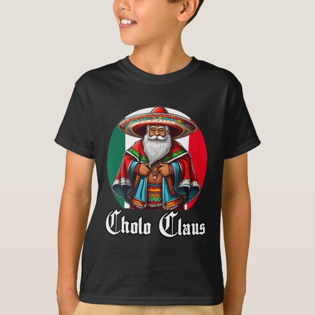 Cholo jul - Cholo Claus - Roligt Mexikanska Santa T Shirt (Framsida)