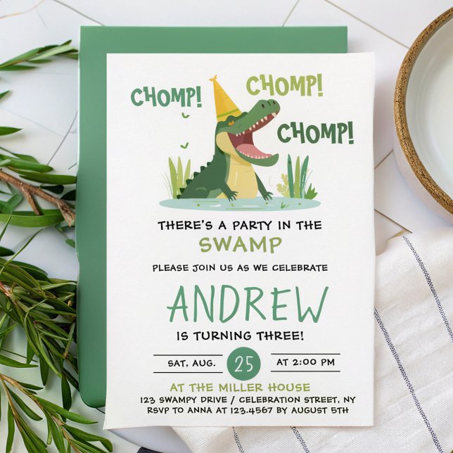 Chomp Chomp Party i Swamp Alligator Birthday Inbjudningar (Skapare uppladdad)