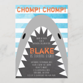 Chomp Chomp Shark Theme Birthday Boy Streped Jaws Inbjudningar