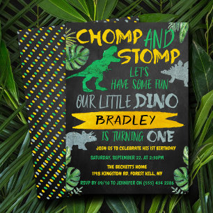 Chomp & Stomp! Dinosaur Boys 1:a födelsedag Inbjudningar