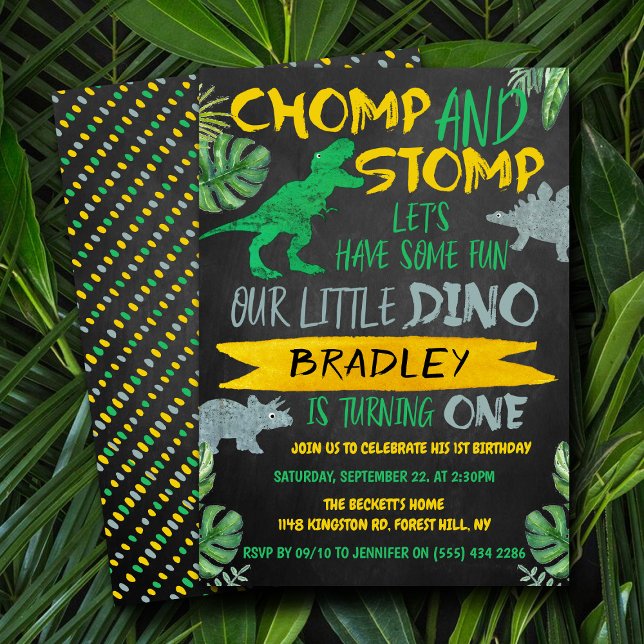Chomp & Stomp! Dinosaur Boys 1:a födelsedag Inbjudningar (Skapare uppladdad)