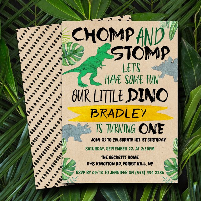 Chomp & Stomp! Dinosaur Boys 1:a födelsedag Inbjudningar (Skapare uppladdad)