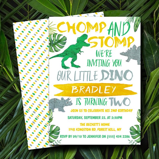 Chomp & Stomp! Dinosaur Boys 2:a födelsedagen Inbjudningar (Skapare uppladdad)